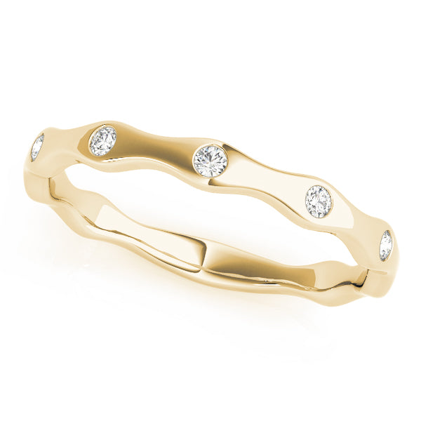 0.13CTW 14K  Gold Gypsy Set Multi Stone Diamond Band In A Wavy Shape Gold Design