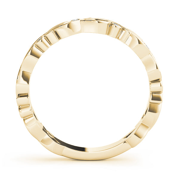 0.04CTW 14K  Gold Leaf Vine Band With Bezel Set Round Diamonds