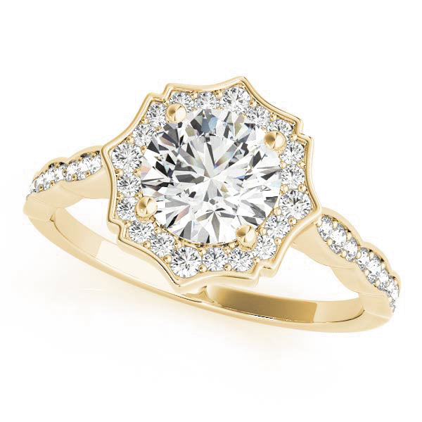 1.00CT 14K Gold Vintage Petal Halo Engagement Ring