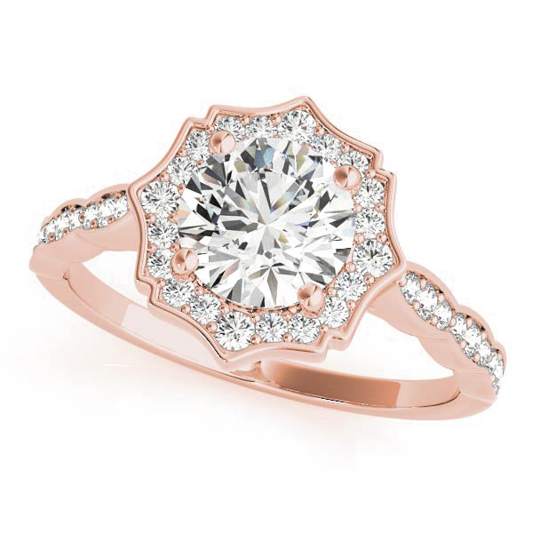 1.00CT 14K Gold Vintage Petal Halo Engagement Ring