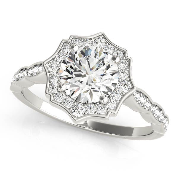 1.00CT 14K Gold Vintage Petal Halo Engagement Ring