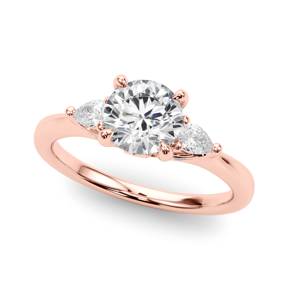0.83CTW 14K  Gold Ladies 3 Stone Past, Present, Round Brilliant Cut With Pear Shape Diamond Ring