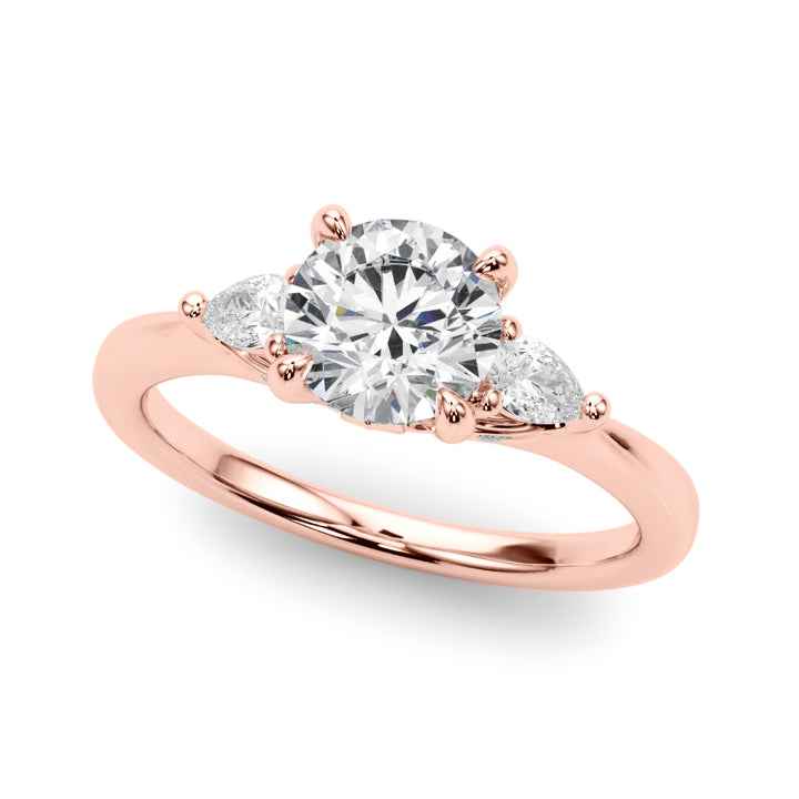 0.83CTW 14K  Gold Ladies 3 Stone Past, Present, Round Brilliant Cut With Pear Shape Diamond Ring