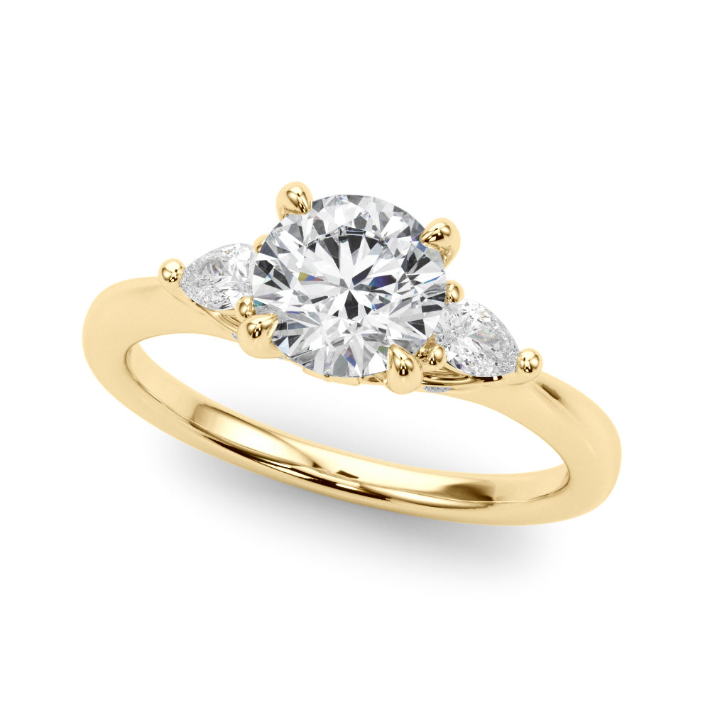 0.83CTW 14K  Gold Ladies 3 Stone Past, Present, Round Brilliant Cut With Pear Shape Diamond Ring