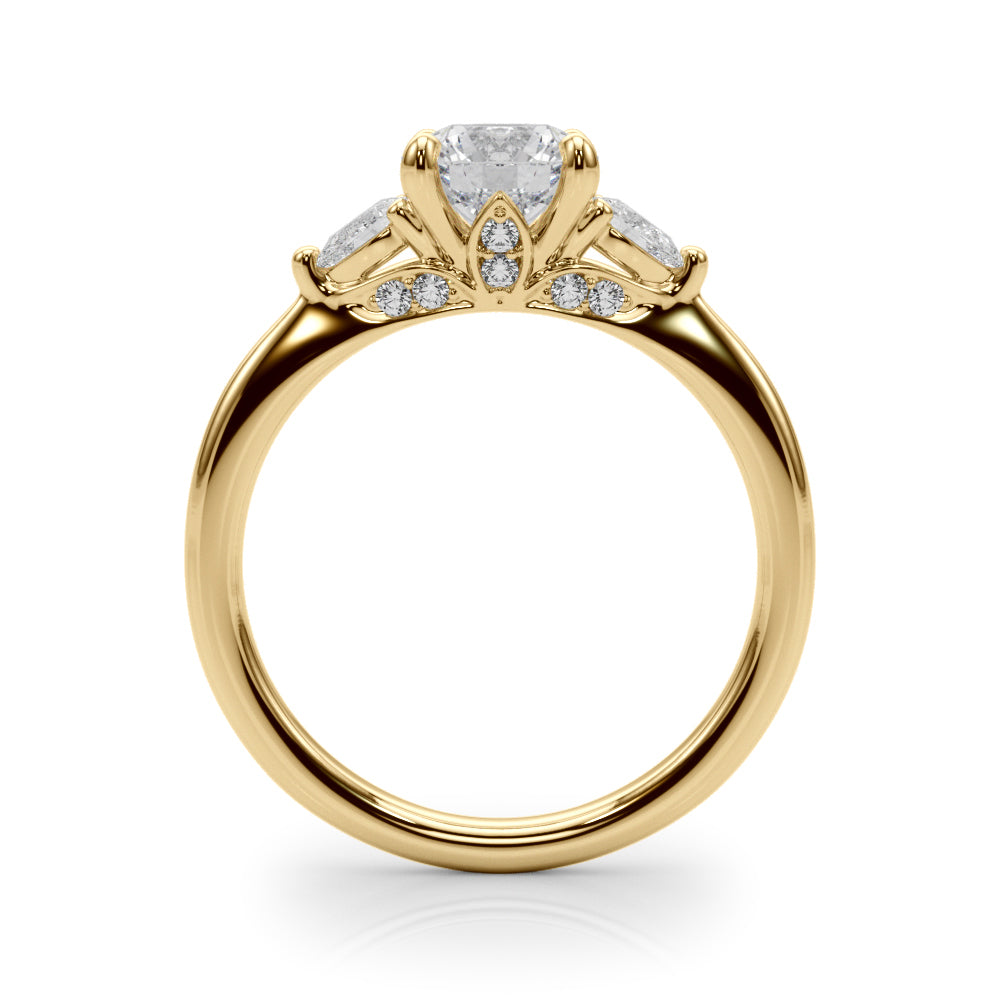 0.83CTW 14K  Gold Ladies 3 Stone Past, Present, Round Brilliant Cut With Pear Shape Diamond Ring