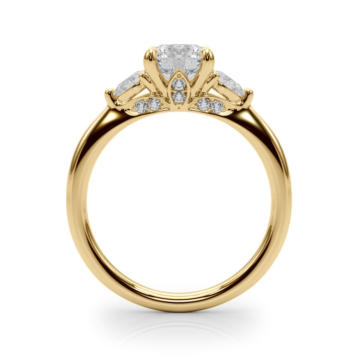 0.83CTW 14K  Gold Ladies 3 Stone Past, Present, Round Brilliant Cut With Pear Shape Diamond Ring