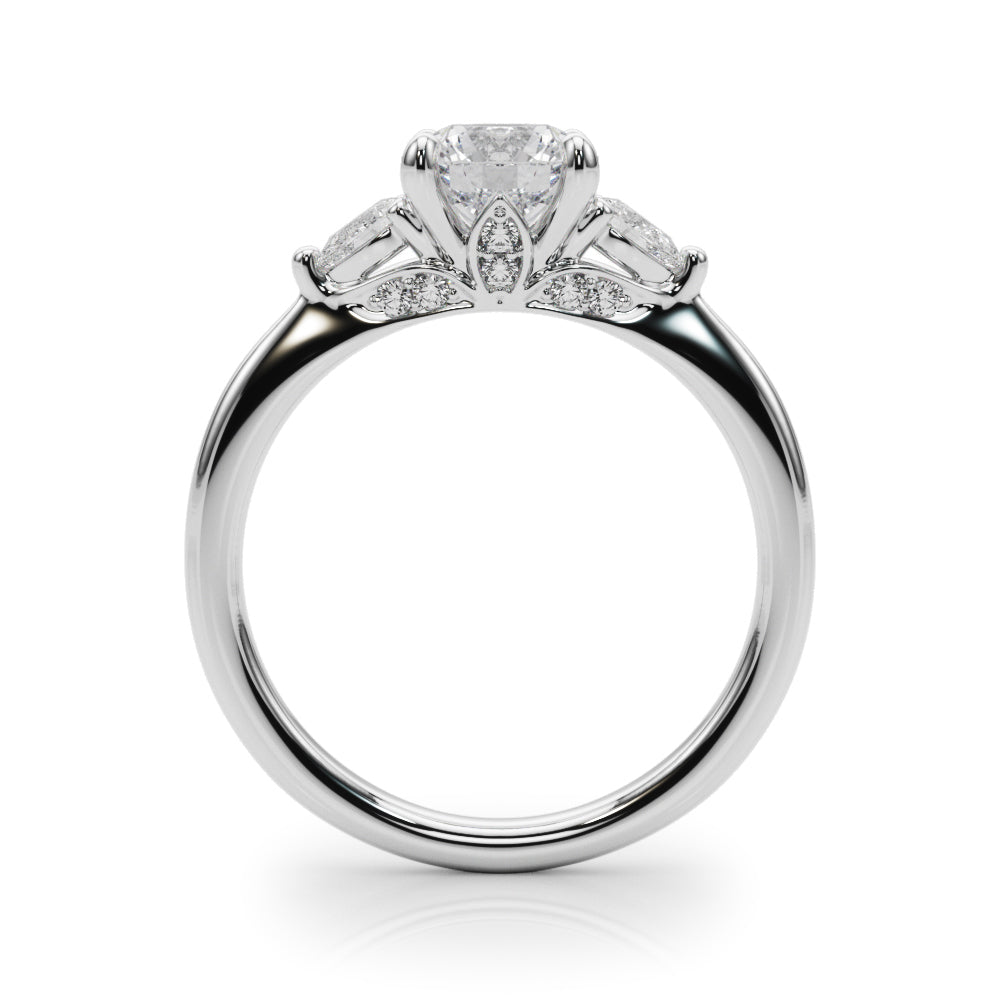 0.83CTW 14K  Gold Ladies 3 Stone Past, Present, Round Brilliant Cut With Pear Shape Diamond Ring