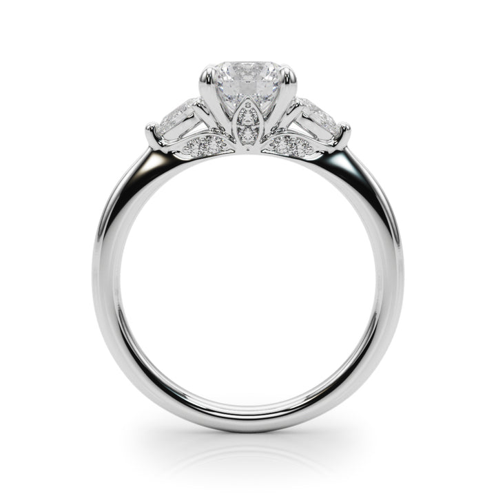 0.83CTW 14K  Gold Ladies 3 Stone Past, Present, Round Brilliant Cut With Pear Shape Diamond Ring
