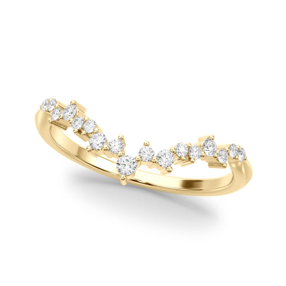 0.20TW 14K Gold Fancy Multi Stone Diamond Band With A V-Shape Design