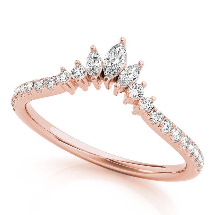 0.25CTW 14K Gold Fancy Marquise and Round Brilliant Diamond Band With A V-Shape Design