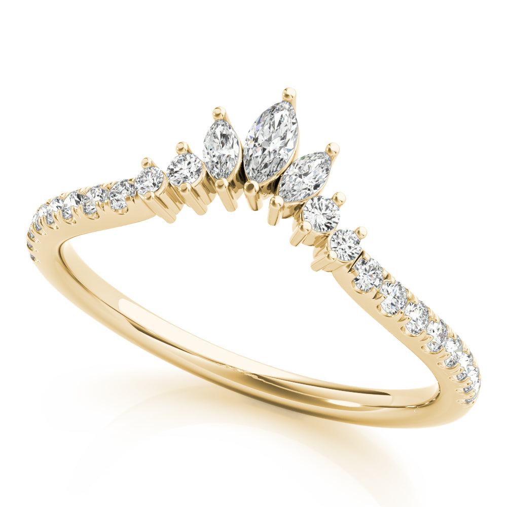 0.25CTW 14K Gold Fancy Marquise and Round Brilliant Diamond Band With A V-Shape Design