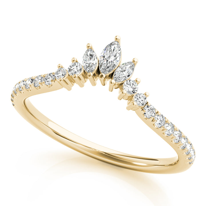 0.25CTW 14K Gold Fancy Marquise and Round Brilliant Diamond Band With A V-Shape Design