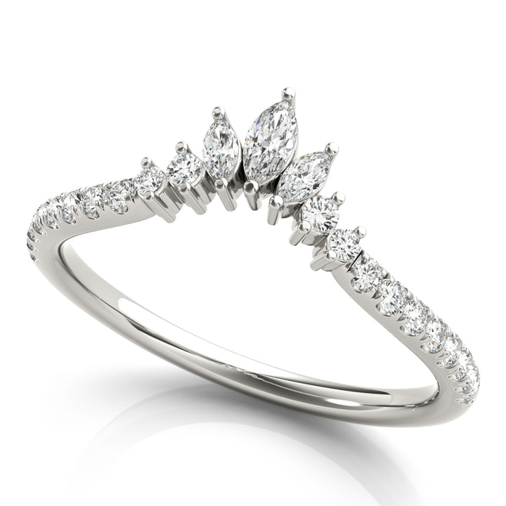 0.25CTW 14K Gold Fancy Marquise and Round Brilliant Diamond Band With A V-Shape Design