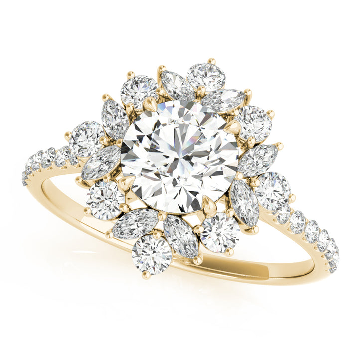 1.00CT 14K Round Brilliant Cut Floral Cluster Diamond Ring With Additional Diamonds On The Shoulders