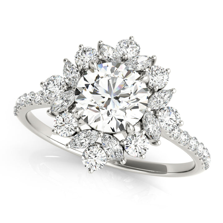 1.00CT 14K Round Brilliant Cut Floral Cluster Diamond Ring With Additional Diamonds On The Shoulders