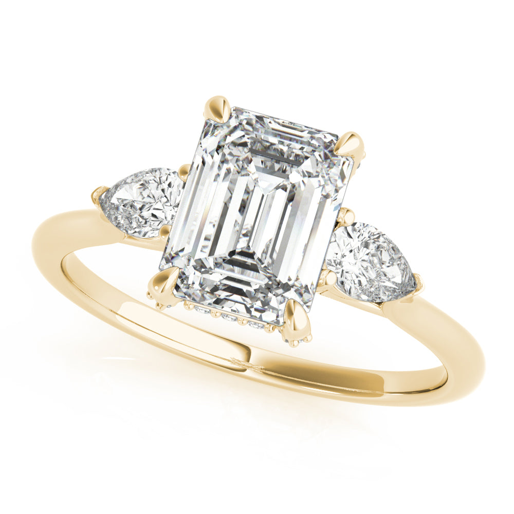 2.00CT 14K Emerald Cut Diamond Solitaire Ring Accented With Pear Shape Diamonds