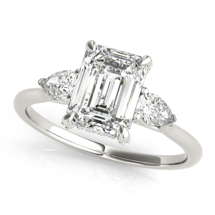 2.00CT 14K Emerald Cut Diamond Solitaire Ring Accented With Pear Shape Diamonds