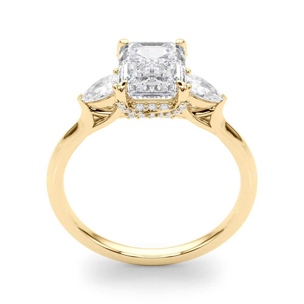 2.00CT 14K Emerald Cut Diamond Solitaire Ring Accented With Pear Shape Diamonds