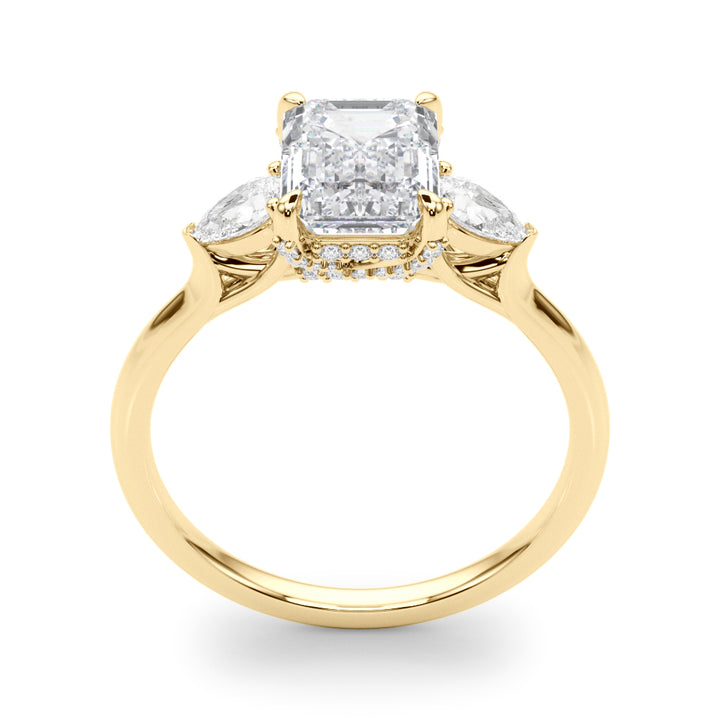 2.00CT 14K Emerald Cut Diamond Solitaire Ring Accented With Pear Shape Diamonds