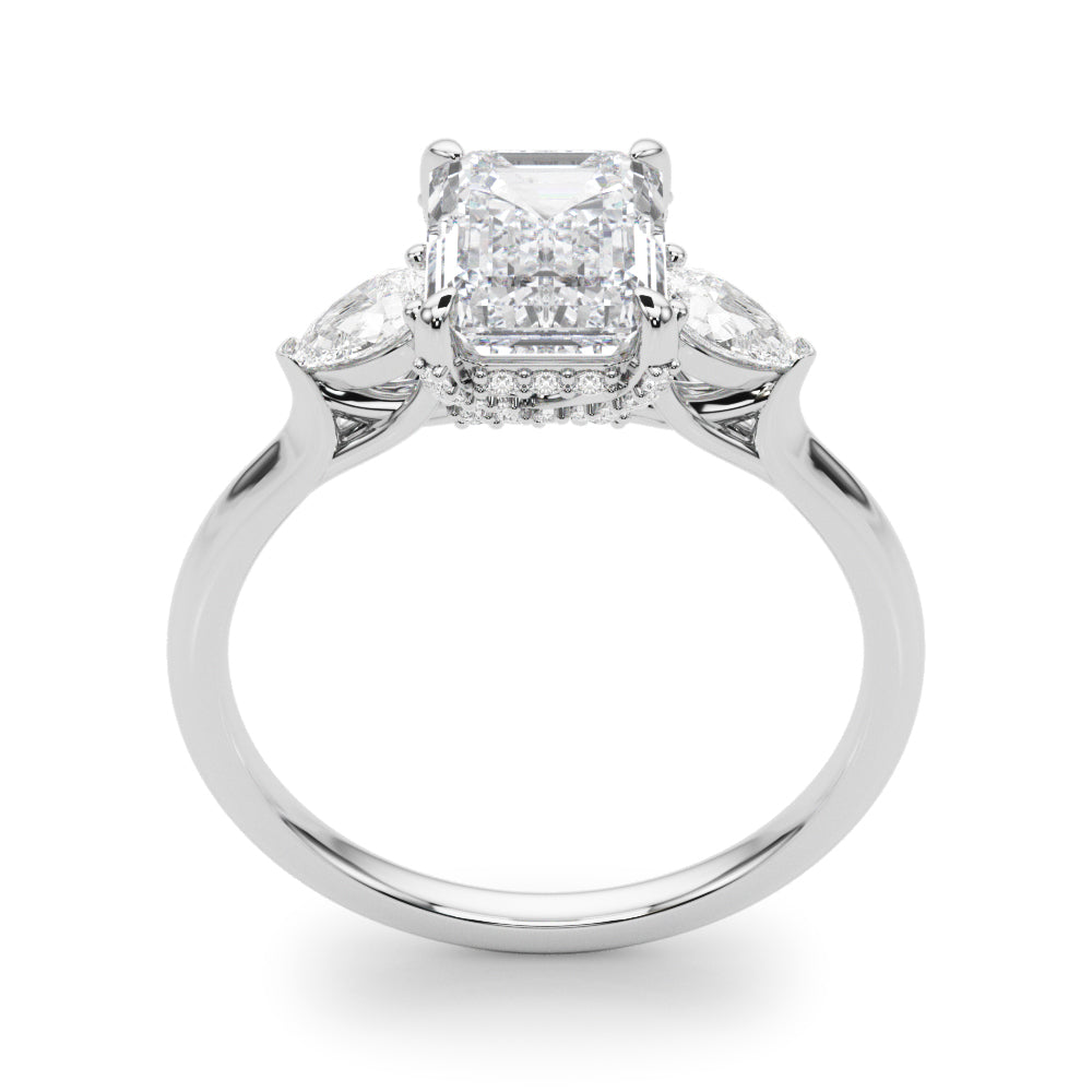 2.00CT 14K Emerald Cut Diamond Solitaire Ring Accented With Pear Shape Diamonds
