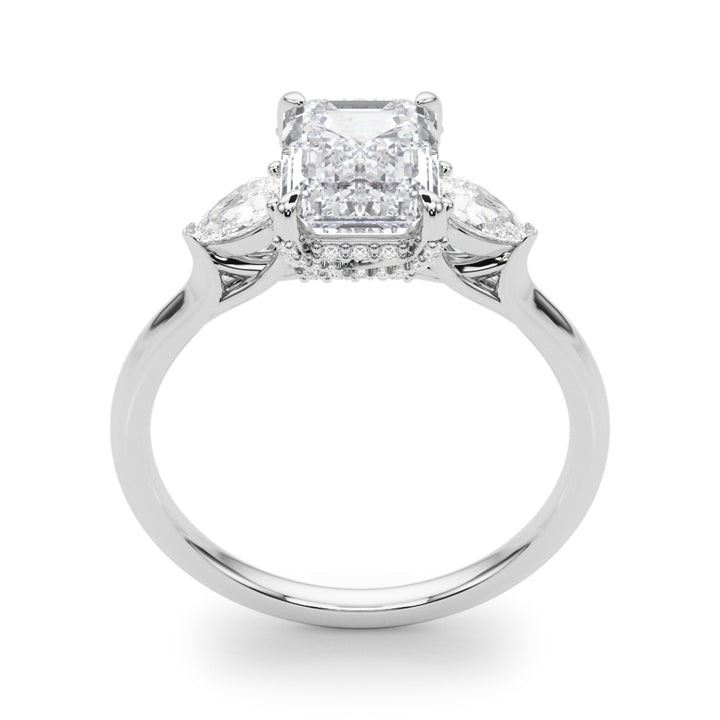 2.00CT 14K Emerald Cut Diamond Solitaire Ring Accented With Pear Shape Diamonds
