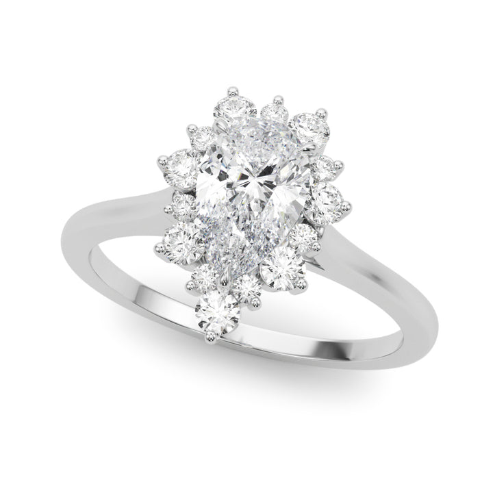 0.50CT 14K  Pear Shape Diamond With a Floral Cluster Halo Design