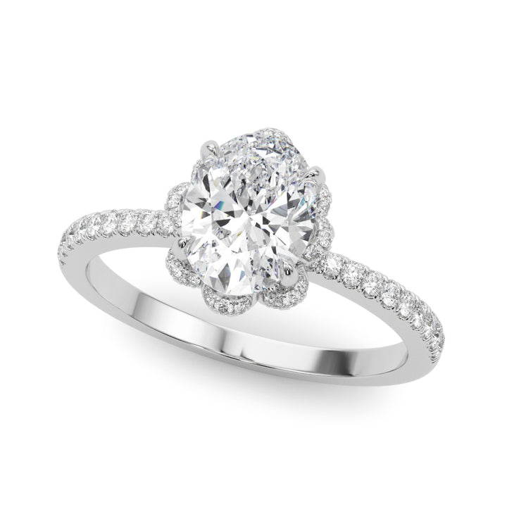 1.00CT 14K  Oval Brilliant Cut Diamond Engagement Ring With Floral Halo