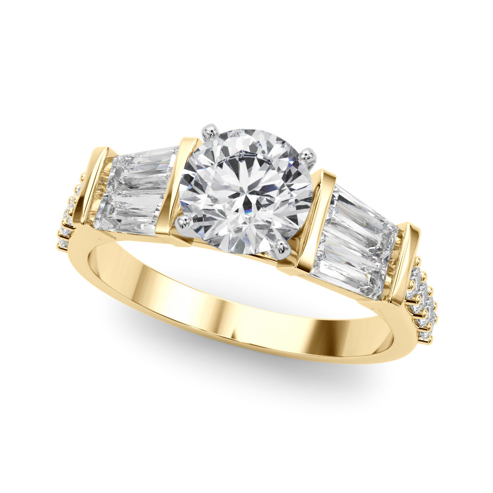 1.00CT 14K  Round Brilliant Diamond Design With Baguette Diamonds - View 2