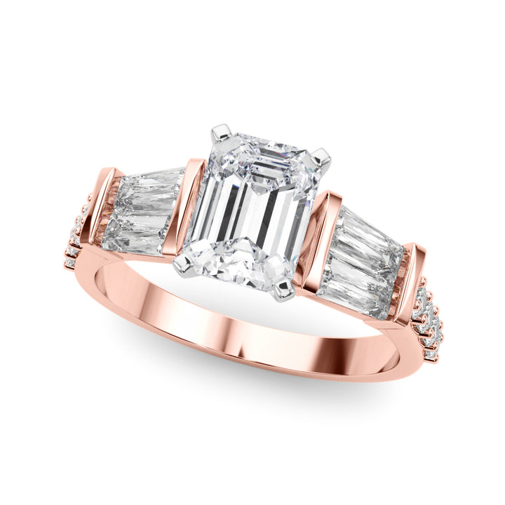 1.00CT 14K  Emerald Cut Diamond Design With Baguette Diamonds - View 2