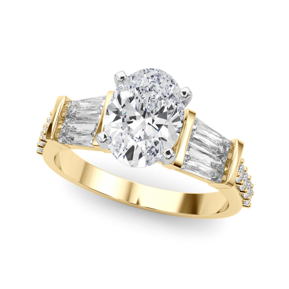 1.00CT 14K  Oval Cut Diamond Design With Baguette Diamonds - View 2