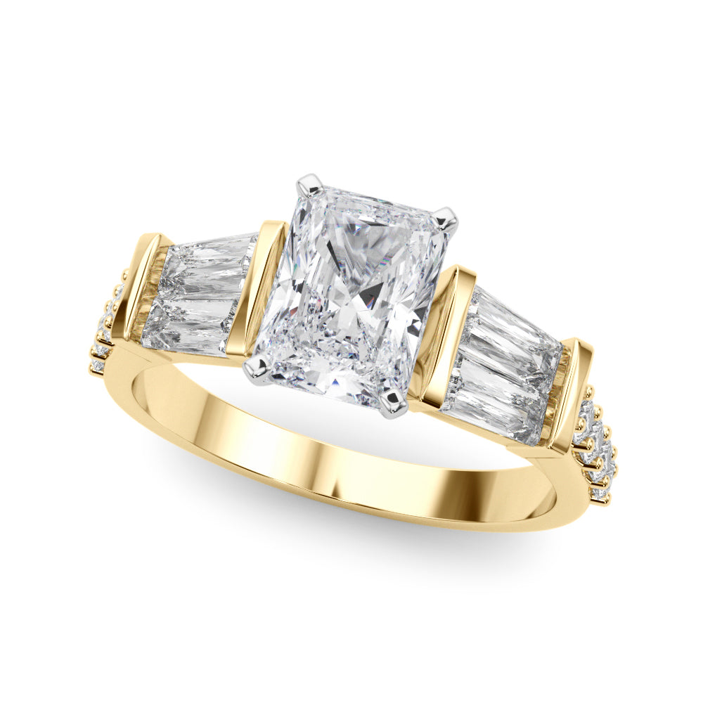 1.00CT 14K  Radiant Cut Diamond Design With Baguette Diamonds - View 2