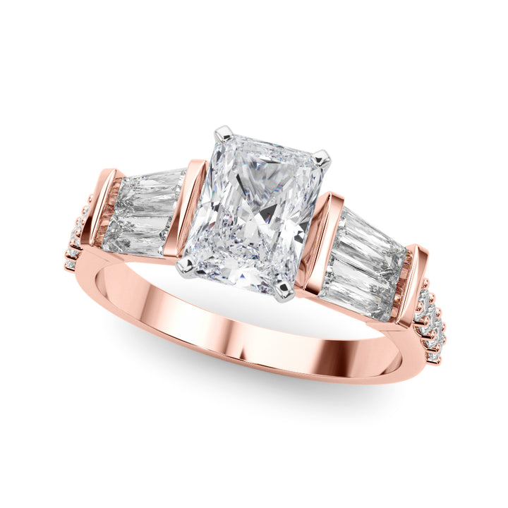 1.00CT 14K  Radiant Cut Diamond Design With Baguette Diamonds - View 4