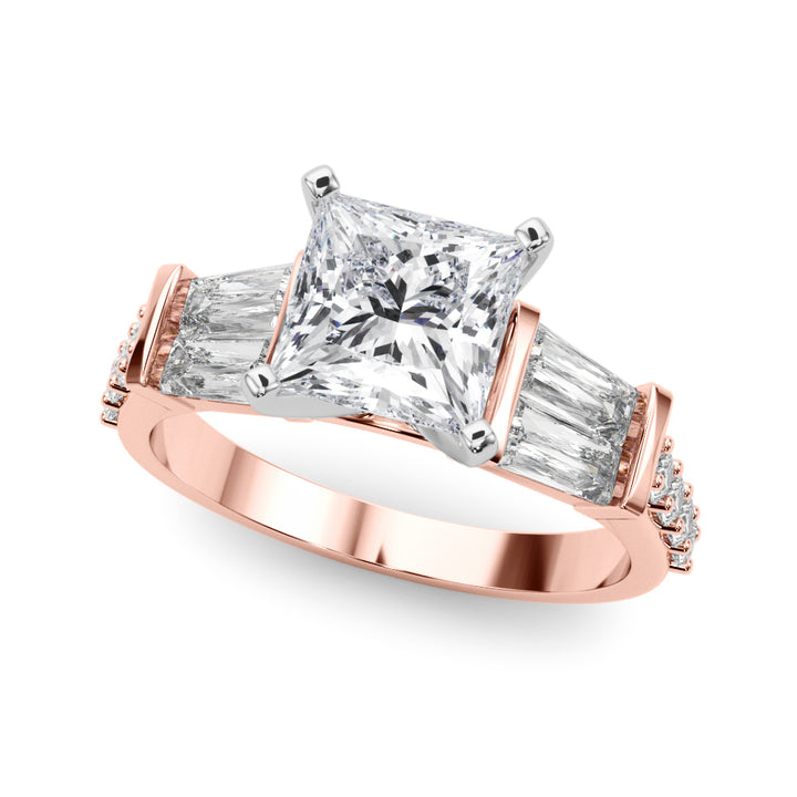 0.50CT 14K  Princess Cut Diamond Design With Baguette Diamonds - View 2