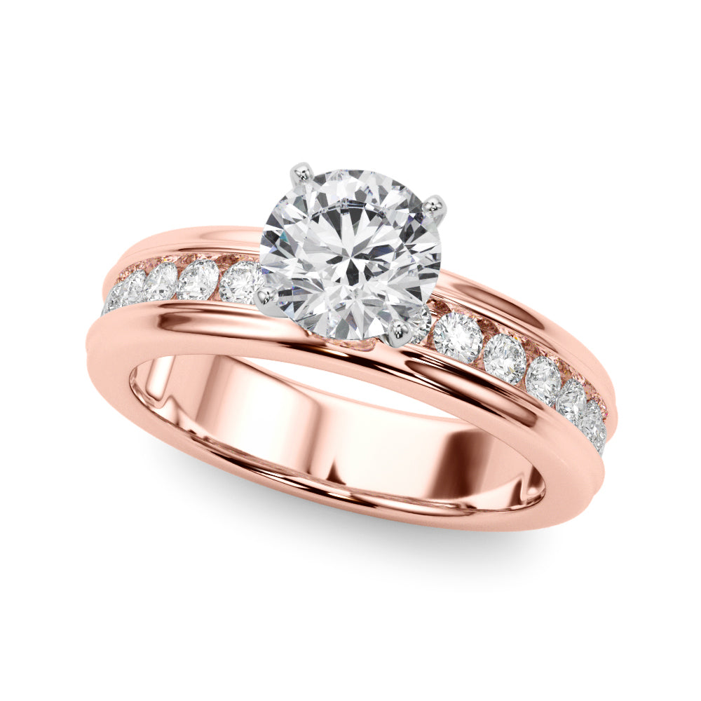 1.00ct.Round Cut Engagement Ring With Channel Set Diamonds In a Wide Band Design