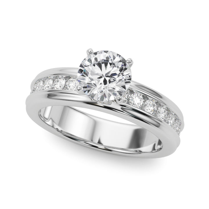 1.00ct.Round Cut Engagement Ring With Channel Set Diamonds In a Wide Band Design