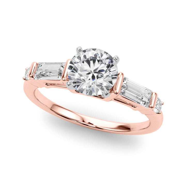 1.00CT 14K  Round Brilliant Cut Engagement Ring With Baguette Cut Diamonds - View 4