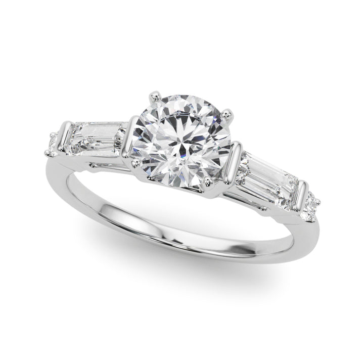 1.00CT 14K  Round Brilliant Cut Engagement Ring With Baguette Cut Diamonds