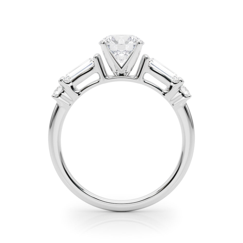 1.00CT 14K  Round Brilliant Cut Engagement Ring With Baguette Cut Diamonds - View 1