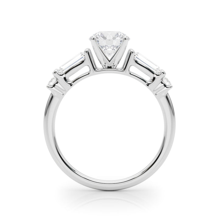 1.00CT 14K  Round Brilliant Cut Engagement Ring With Baguette Cut Diamonds - View 1