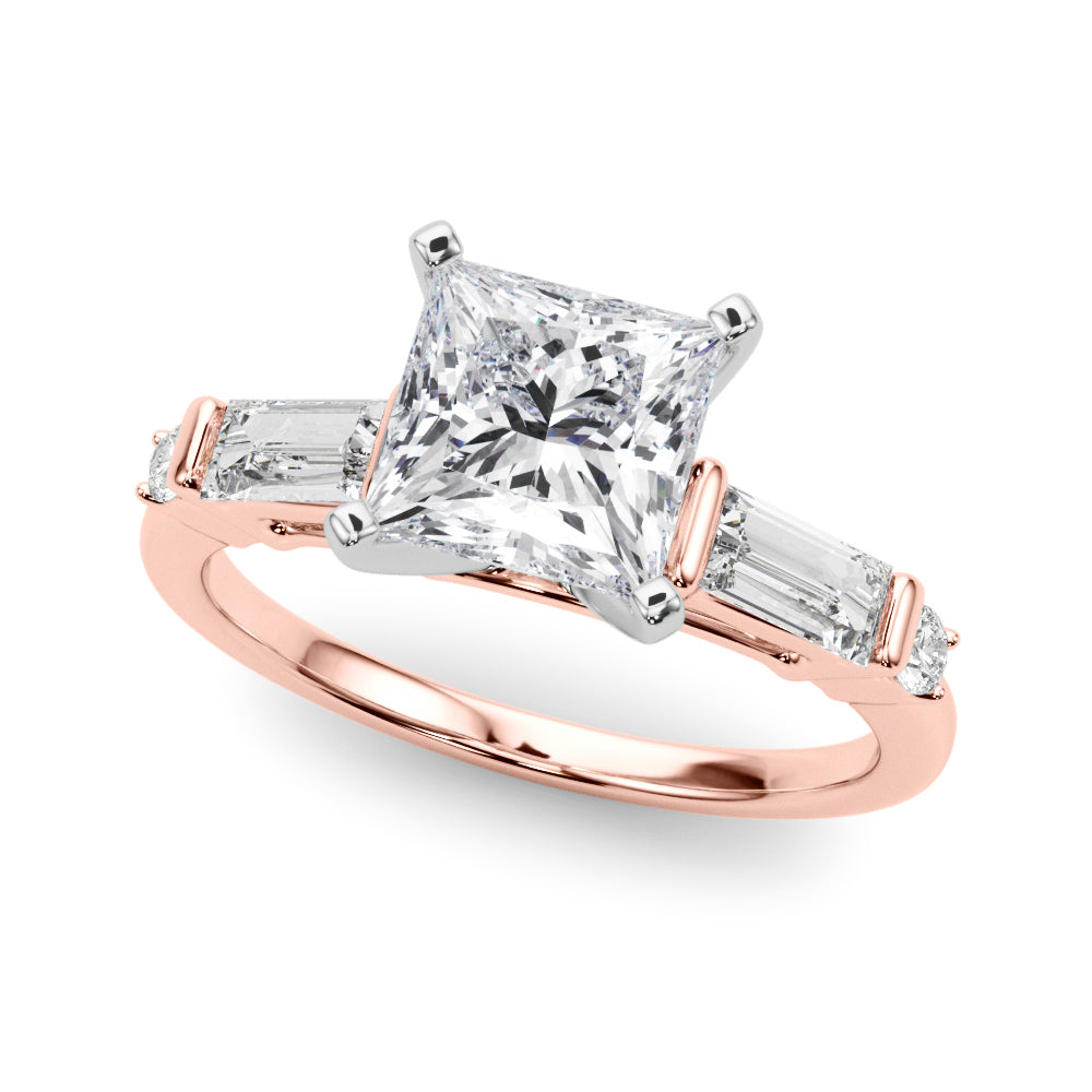 1.00ct. Princess Cut Engagement Ring With Baguette Cut Diamonds - View 4