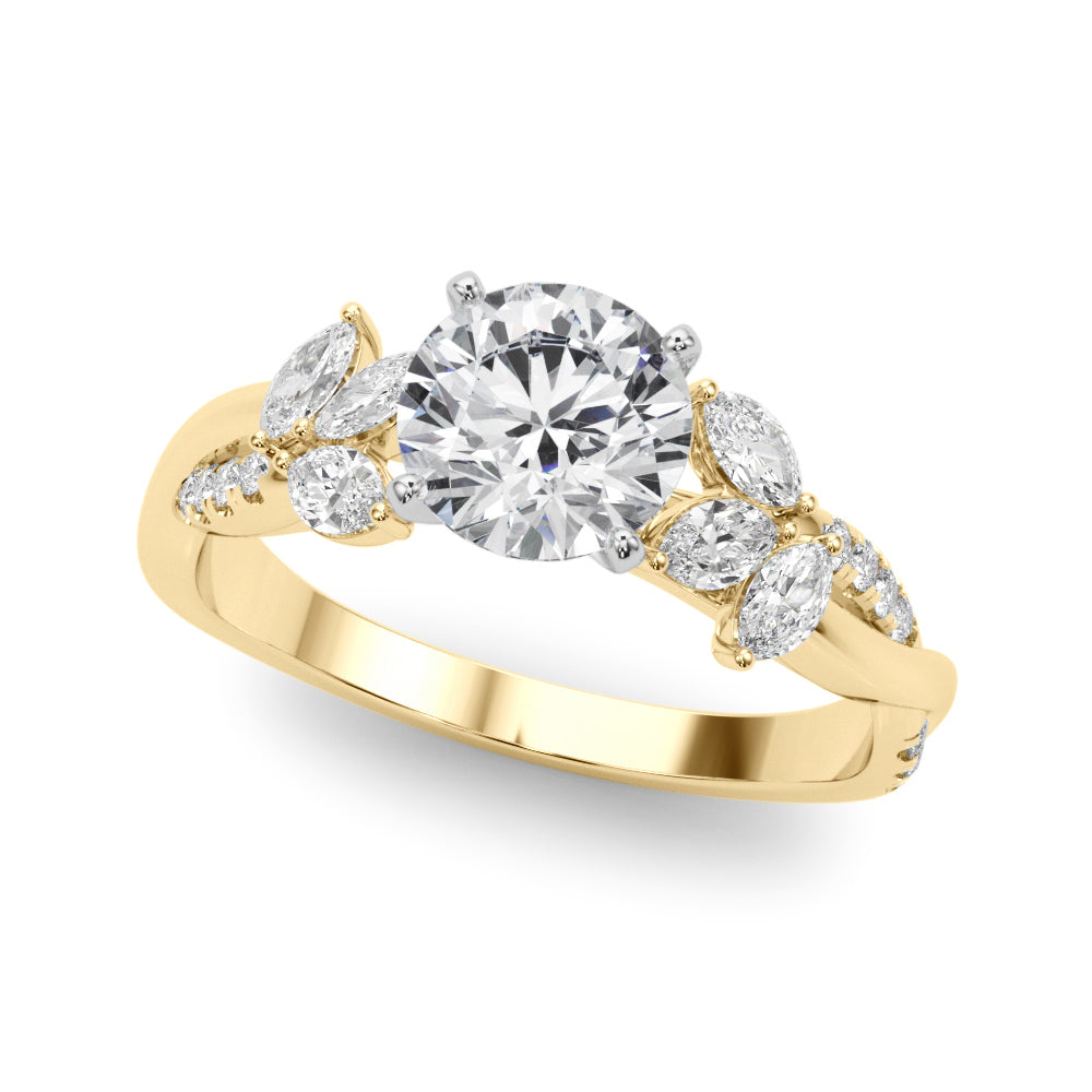 1.00CT 14K  Round Brilliant Diamond 3 Row Ring Design Accented With Baguette and Round Cut Diamonds - View 2
