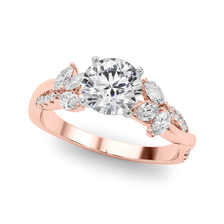 1.00CT 14K  Round Brilliant Diamond 3 Row Ring Design Accented With Baguette and Round Cut Diamonds - View 4