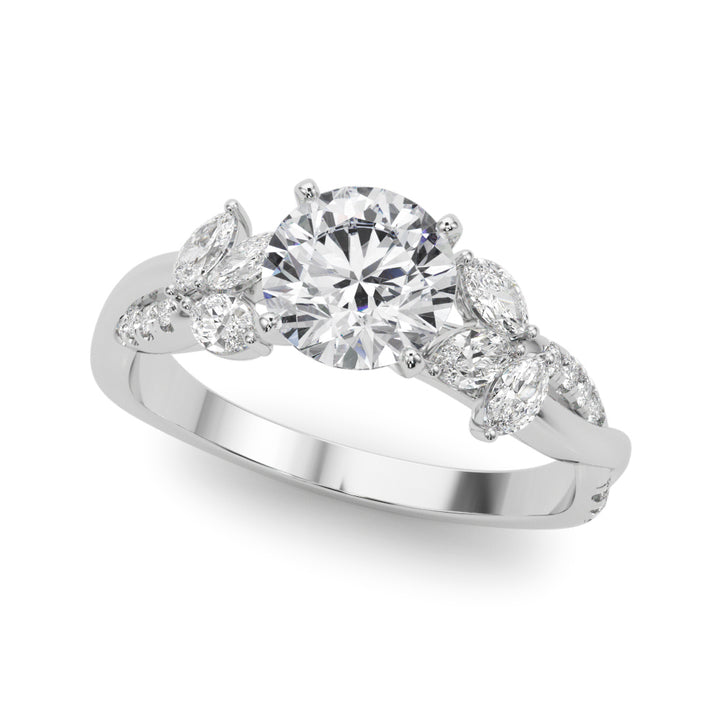 1.00CT 14K  Round Brilliant Diamond 3 Row Ring Design Accented With Baguette and Round Cut Diamonds