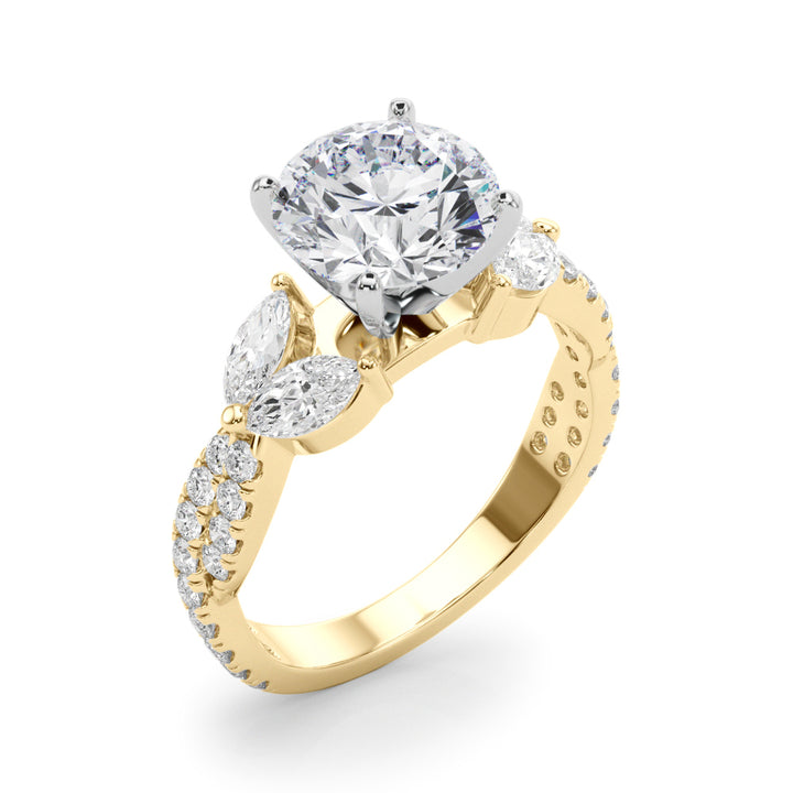 1.00CT 14K  Round Brilliant Cut Diamond Ring Accented With Marquise and Round Cut Diamonds