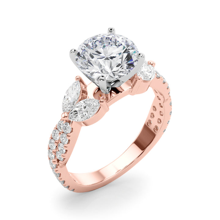 1.00CT 14K  Round Brilliant Cut Diamond Ring Accented With Marquise and Round Cut Diamonds