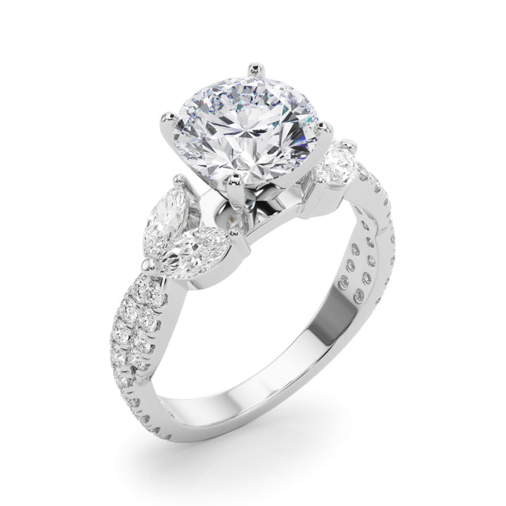 1.00CT 14K  Round Brilliant Cut Diamond Ring Accented With Marquise and Round Cut Diamonds