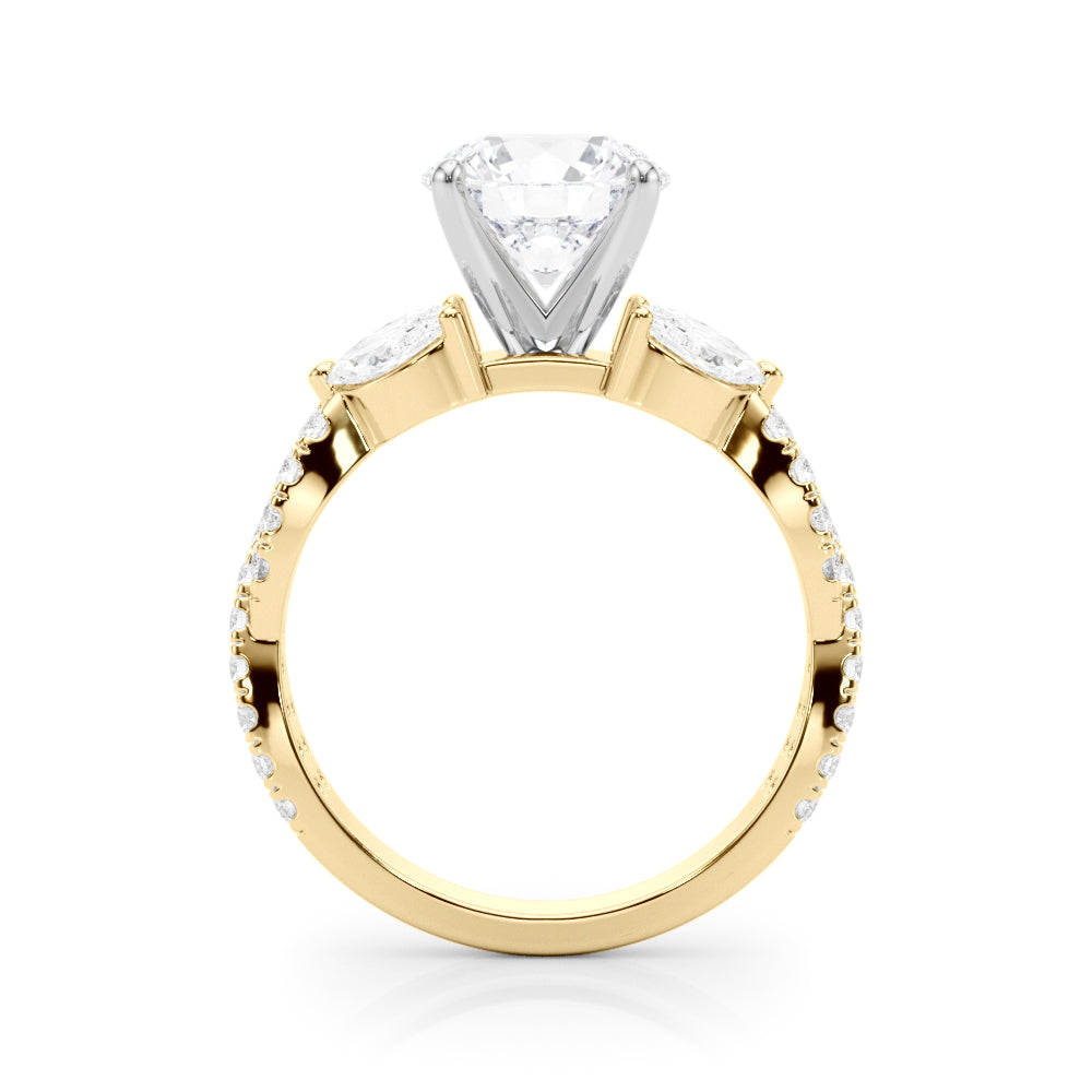 1.00CT 14K  Round Brilliant Cut Diamond Ring Accented With Marquise and Round Cut Diamonds