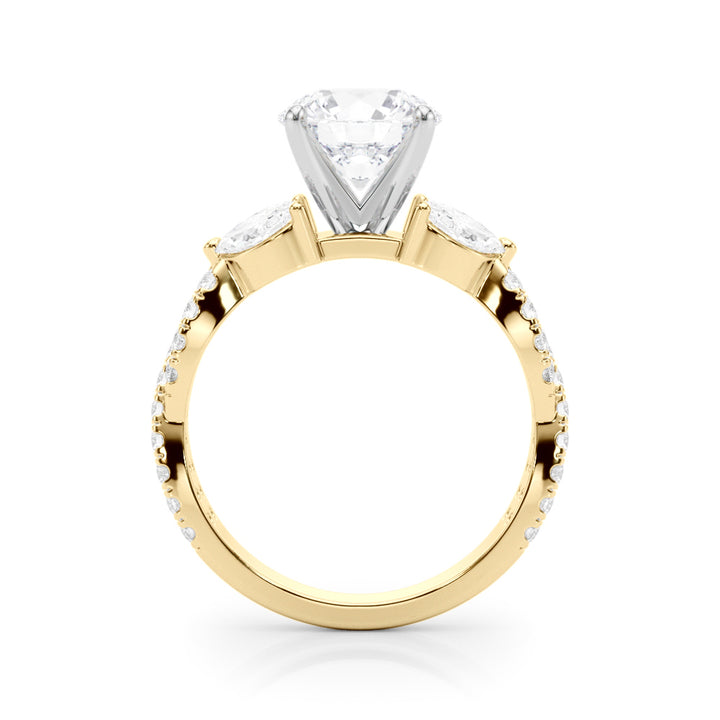 1.00CT 14K  Round Brilliant Cut Diamond Ring Accented With Marquise and Round Cut Diamonds