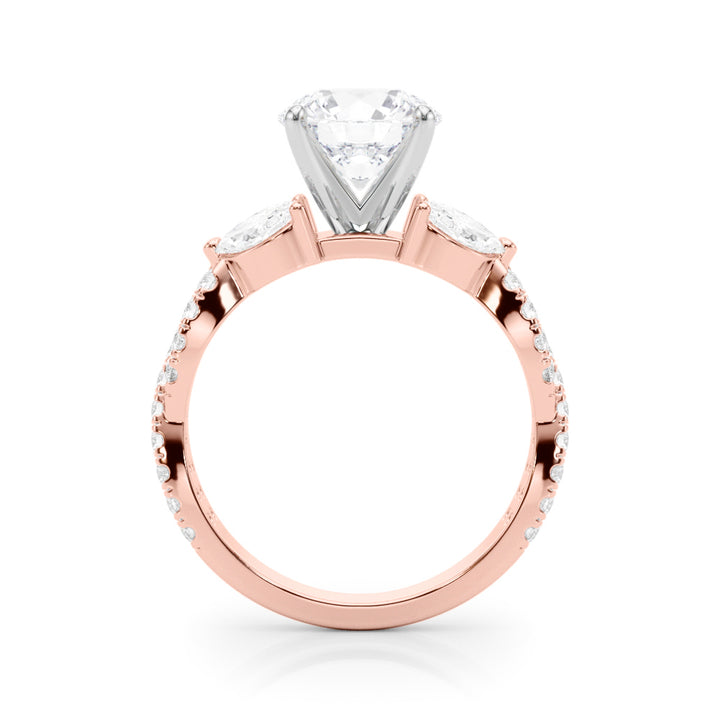 1.00CT 14K  Round Brilliant Cut Diamond Ring Accented With Marquise and Round Cut Diamonds