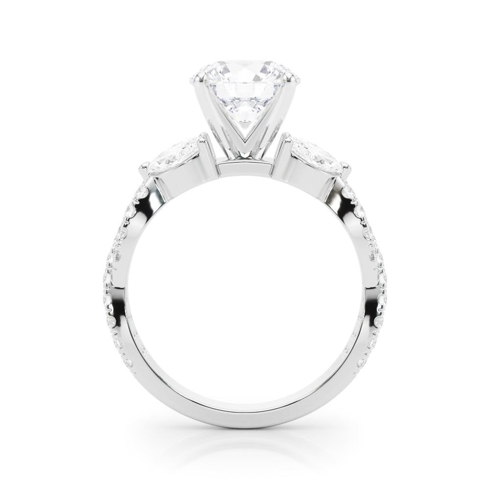 1.00CT 14K  Round Brilliant Cut Diamond Ring Accented With Marquise and Round Cut Diamonds